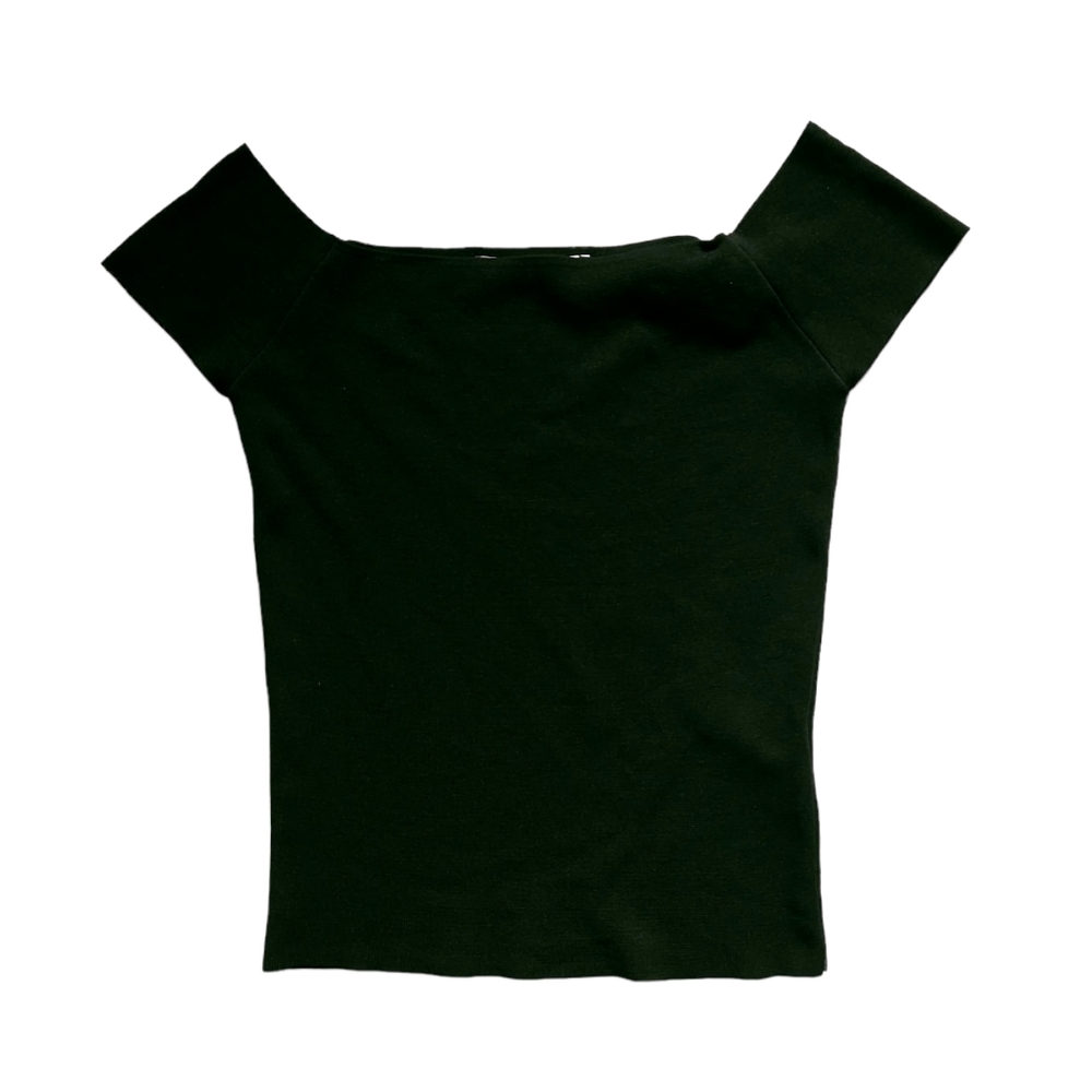 Zara Neutral Black Crop Top Tight Knit Boatneck Cap Sleeve Like-new size small